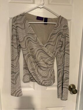 Metaphor Neutral Wave Draped V-Neck Blouse